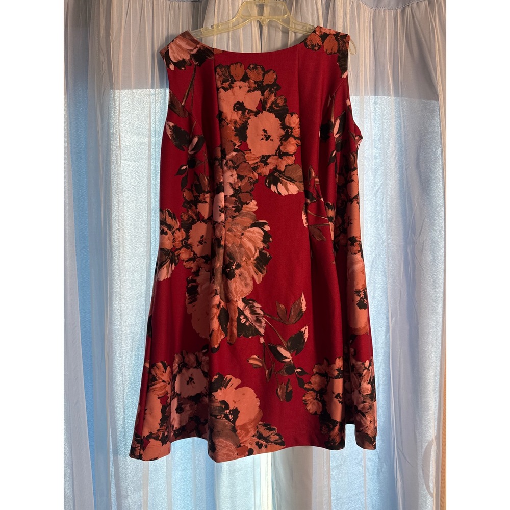 Taylor Floral Fit & Flare Dress Womens 20W Red Excellent‎ Sleeveless Pockets